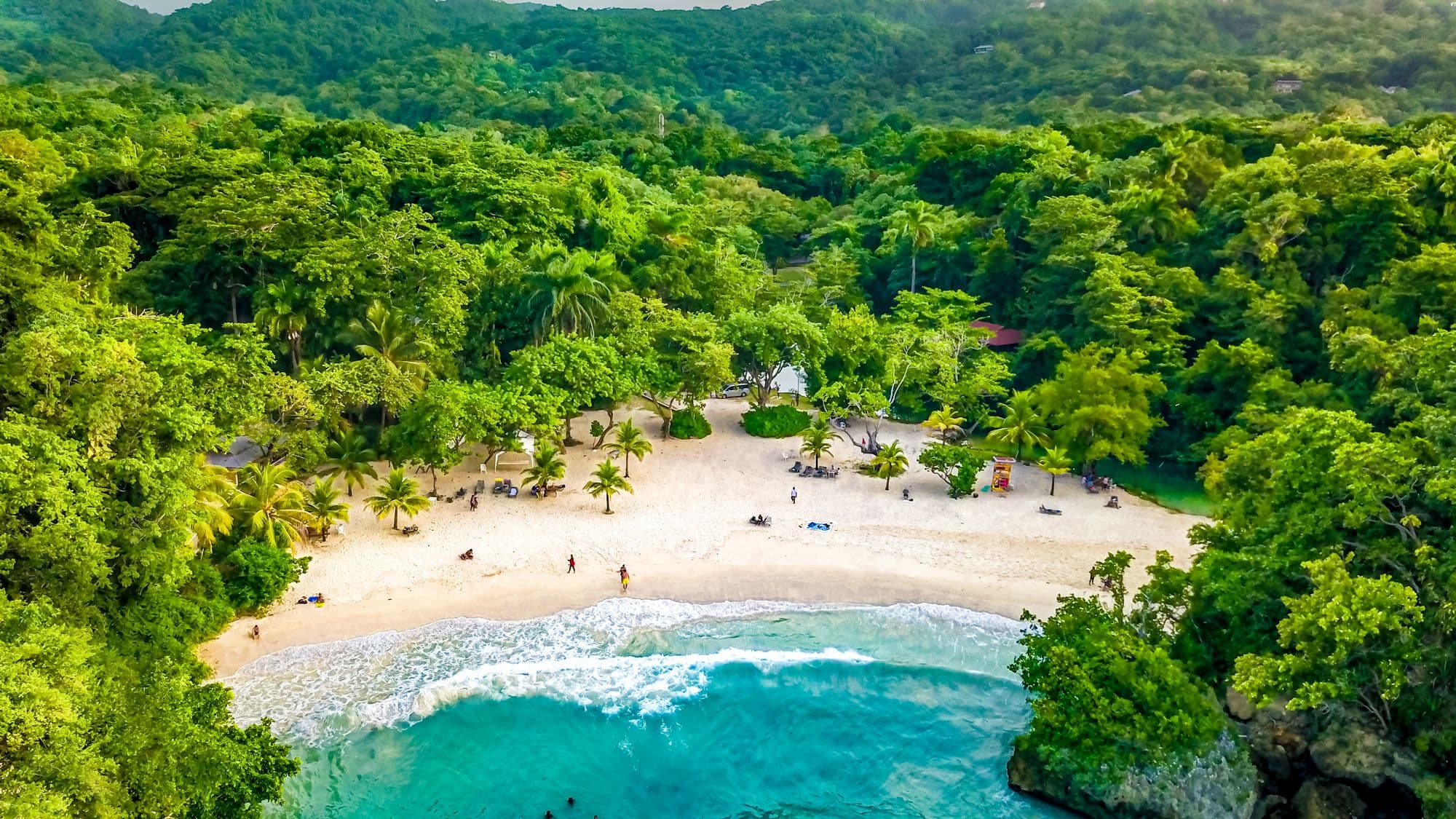 Pristine Jamaican beach cove from above