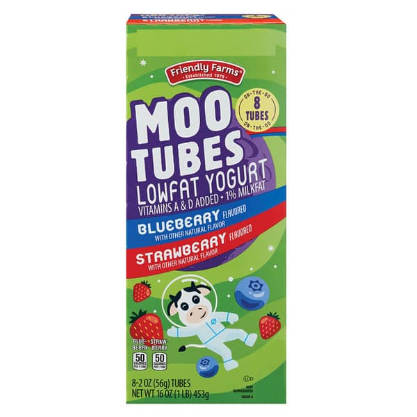 Friendly Farms Low Fat Moo Strawberry & Blueberry Yogurt Tubes 8 ct