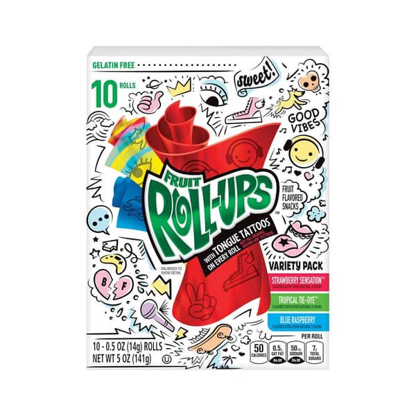 Fruit Roll-Ups Flavored Snack Rolls with Tongue Tattoos Variety Pack
