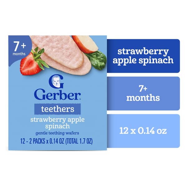 Gerber 7+ Months Gentle Teething Wafers Strawberry Apple Spinach Baby Snacks