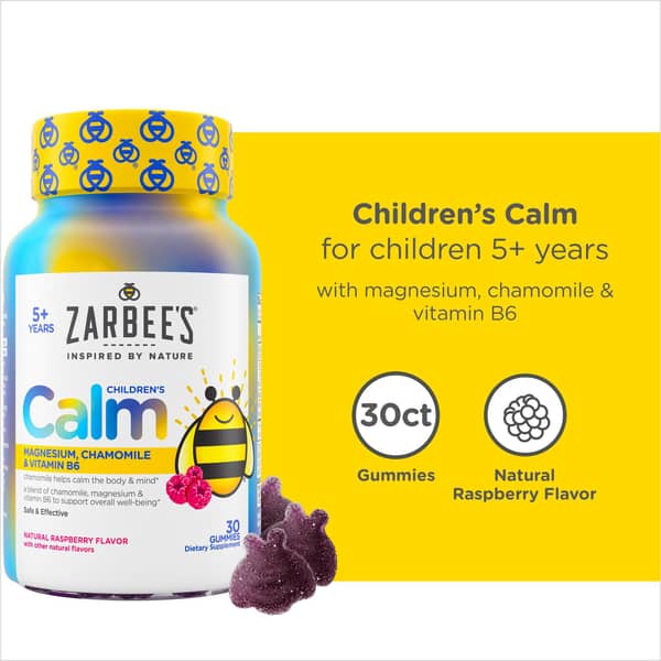 Zarbee's Gluten-Free Natural Raspberry Flavor Children's 5+ Years Calm Magnesium Gummies