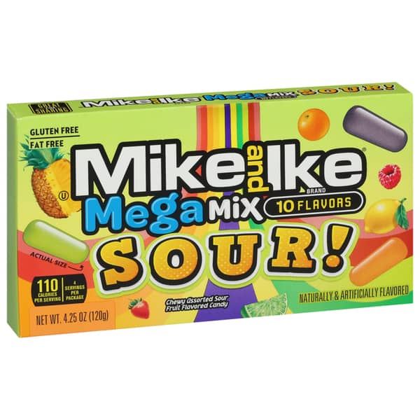 Mike & Ike Mega Mix Sour Chewy Assorted Fruit Flavored Candy