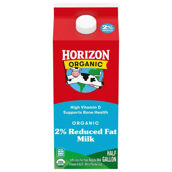Horizon Organic High Vitamin D Ultra Pasteurized 2% Reduced Fat Milk Carton