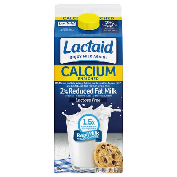 Lactaid Lactose Free 2% Reduced Fat Calcium Enriched Milk Carton