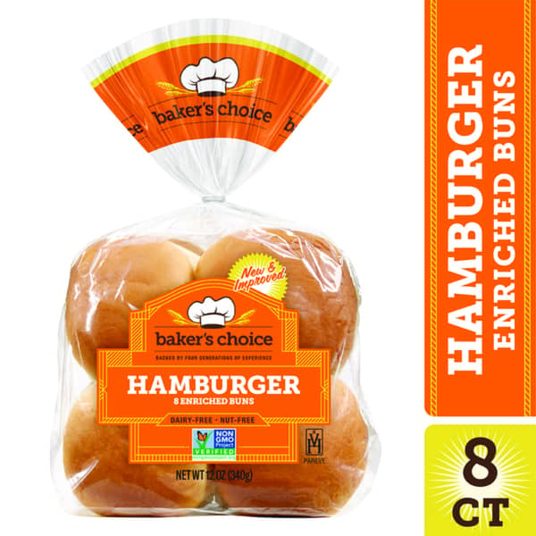 Baker's Choice Dairy Free Enriched Hamburger Buns 8 ct