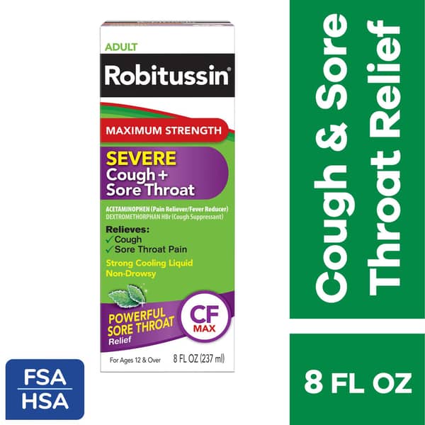 Robitussin Adult Maximum Strength Severe Cough and Sore Throat Relief Medicine