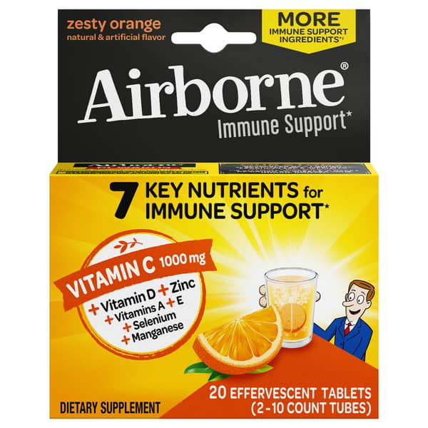 Airborne Immune Support Vitamin C 1000 mg Effervescent Zesty Orange Flavored Tablet Tubes