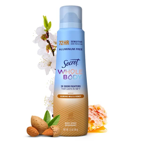 Secret Almond Milk & Honey Scent Aluminum Free Deodorant Spray for Women