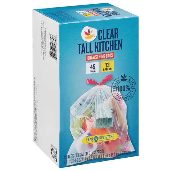 Store Brand Kitchen Drawstring Tall 13 gal Clear Trash Bags