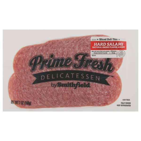 Prime Fresh Delicatessen Gluten Free USDA Inspected Natural Smoke Flavor Added Hard Sliced Deli Thin Salami