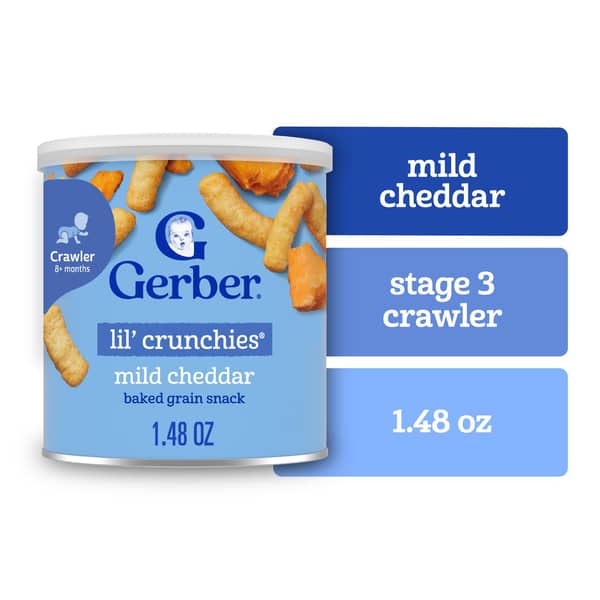 Gerber Snacks for Baby Lil' Crunchies 8+ Months Crawler Baked Grain Mild Cheddar Snacks