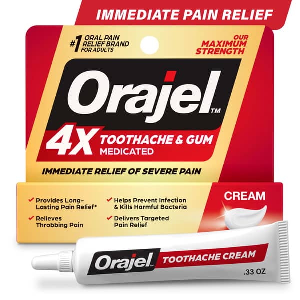 Orajel 4X Medicated for Severe Toothache & Gum Pain Relief Cream Tube