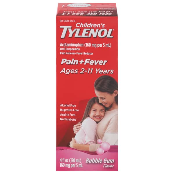 Tylenol Children's Bubble Gum Flavor Ages 2-11 Years Pain & Fever Oral Suspension