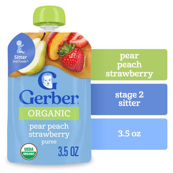 Gerber 2nd Foods Sitter Organic Pear, Peach & Strawberry Puree Baby Food Pouch