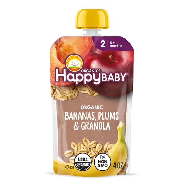Happy Baby Organics Gluten Free Vegan Bananas, Plums & Granola Baby Food Pouch