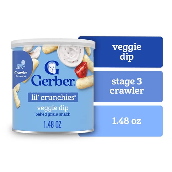 Gerber Lil' Crunchies 8+ Months Crawler Veggie Dip Baked Grain Baby Snacks
