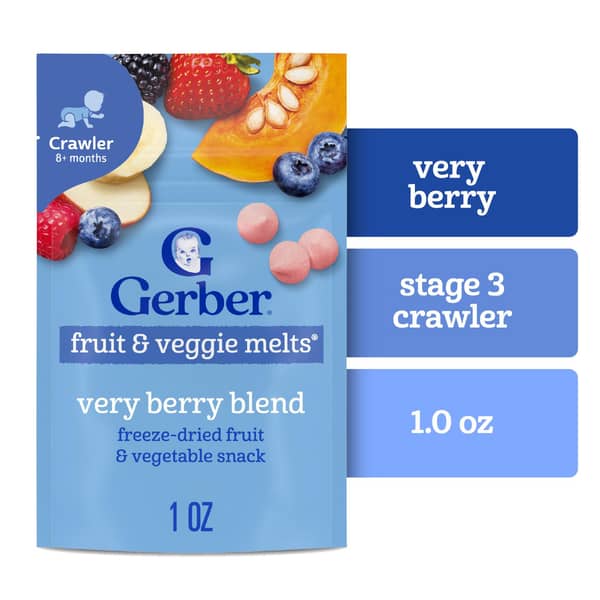 Gerber Stage 3 Crawler Fruit & Veggie Melts Very Berry Blend Freeze Dried Baby Snacks