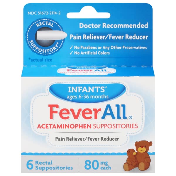 FeverAll Infants Acetaminophen Pain Reliever & Fever Reducer 80 mg Suppositories