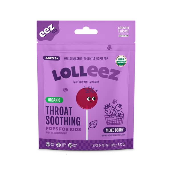 EEZ Co. Lollez Organic Mixed Berry Throat Soothing Pops for Kids