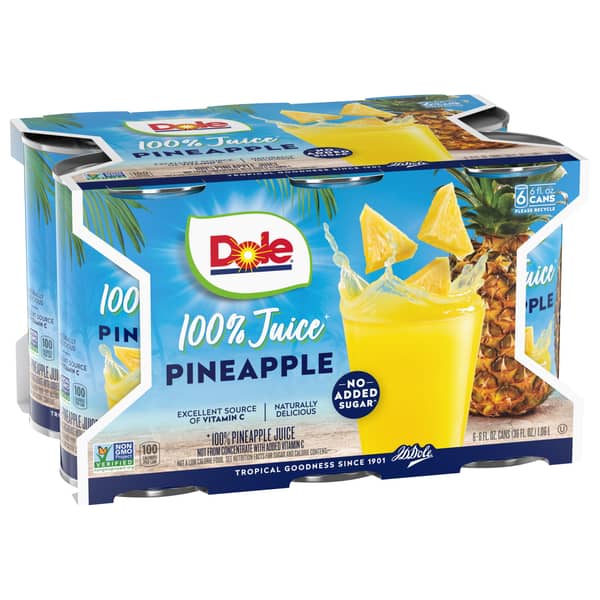 Dole 100% Juice No Added Sugar Pineapple Juice Cans