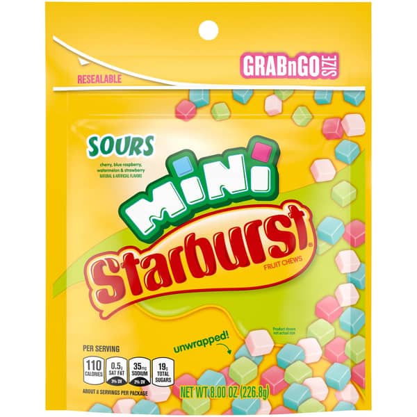 Starburst Minis Sours Fruit Chews Candy Resealable Bag