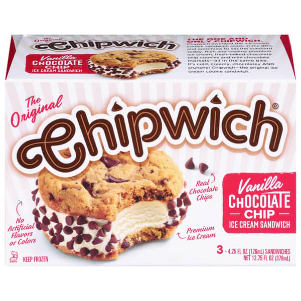 The Original Chipwich Vanilla Chocolate Chip Premium Ice Cream Sandwiches