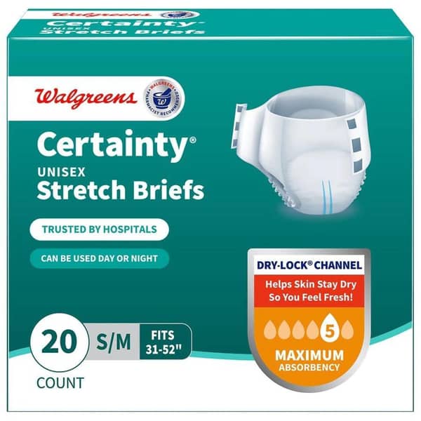 Walgreens Certainty Unisex Stretch Briefs Size Small/Medium