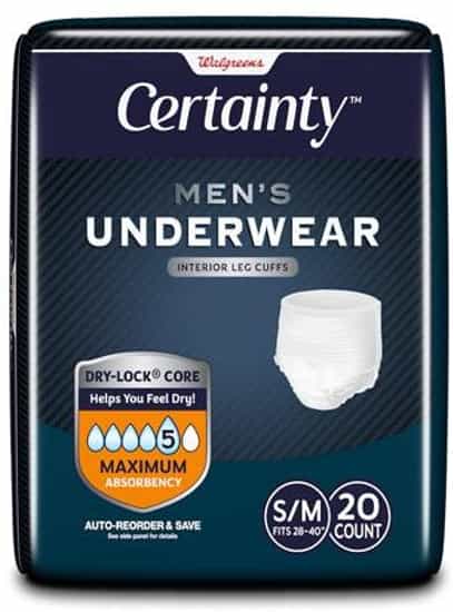 Walgreens Certainty ComfortLux Small & Medium Maximum Absorbency Men's Underwear