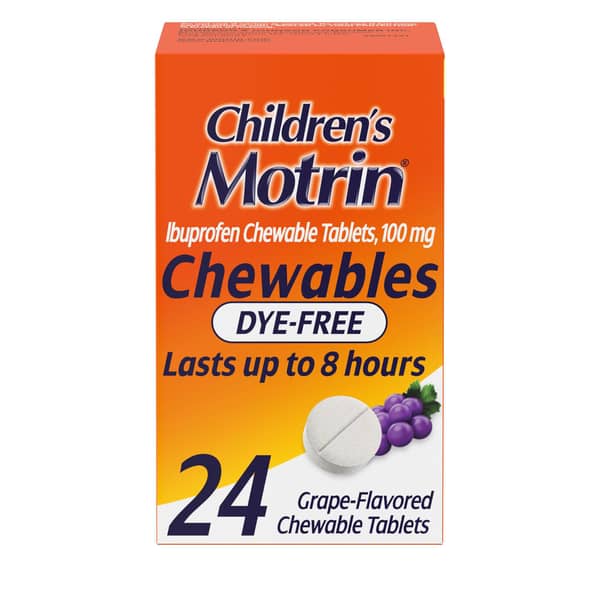 Motrin Children's Grape Flavored Dry Free Ibuprofen 100 mg Chewable Tablets