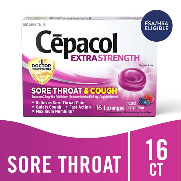 Cepacol Extra Strength Sore Throat & Cough Relief Mixed Berry Flavor Lozenges