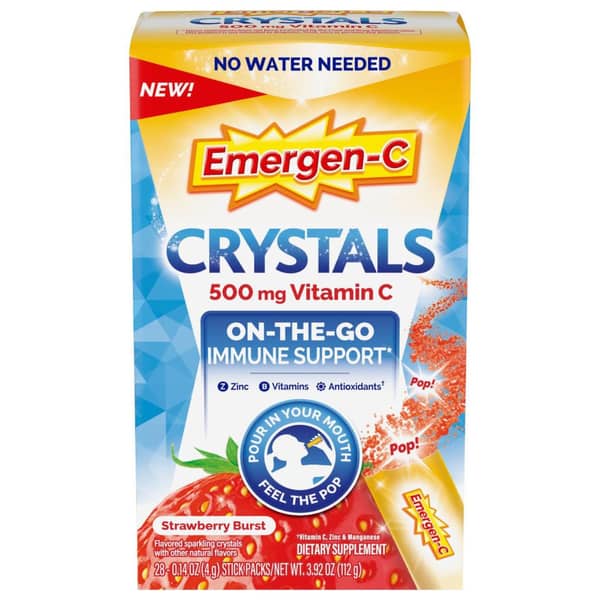 Emergen-C Crystals On-The-Go Immune Support Strawberry 500 mg Vitamin C Sticks