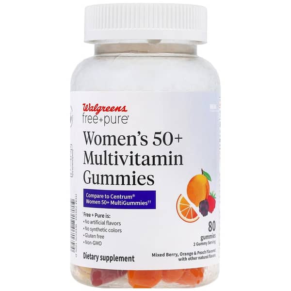 Walgreens Free & Pure Women's 50+ Multivitamin Gummies Mixed Berry, Orange & Peach
