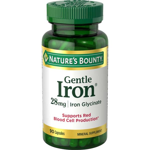Nature's Bounty Gentle Iron Glycinate 28 mg Capsules Bottle