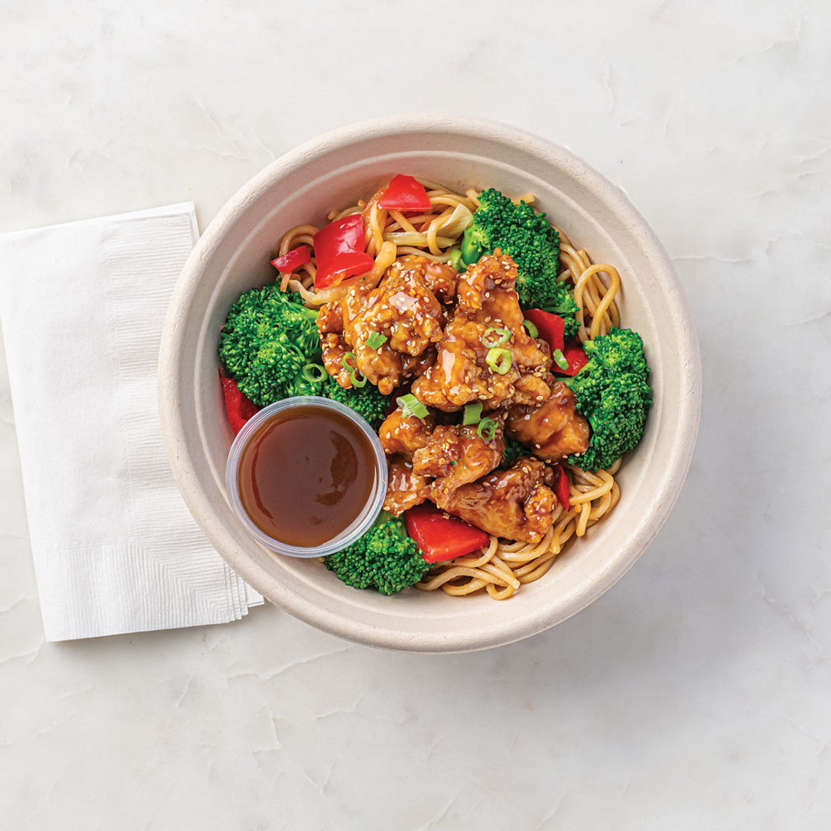 Sesame Chicken Bowl with Lo Mein Noodles (Ready to heat)